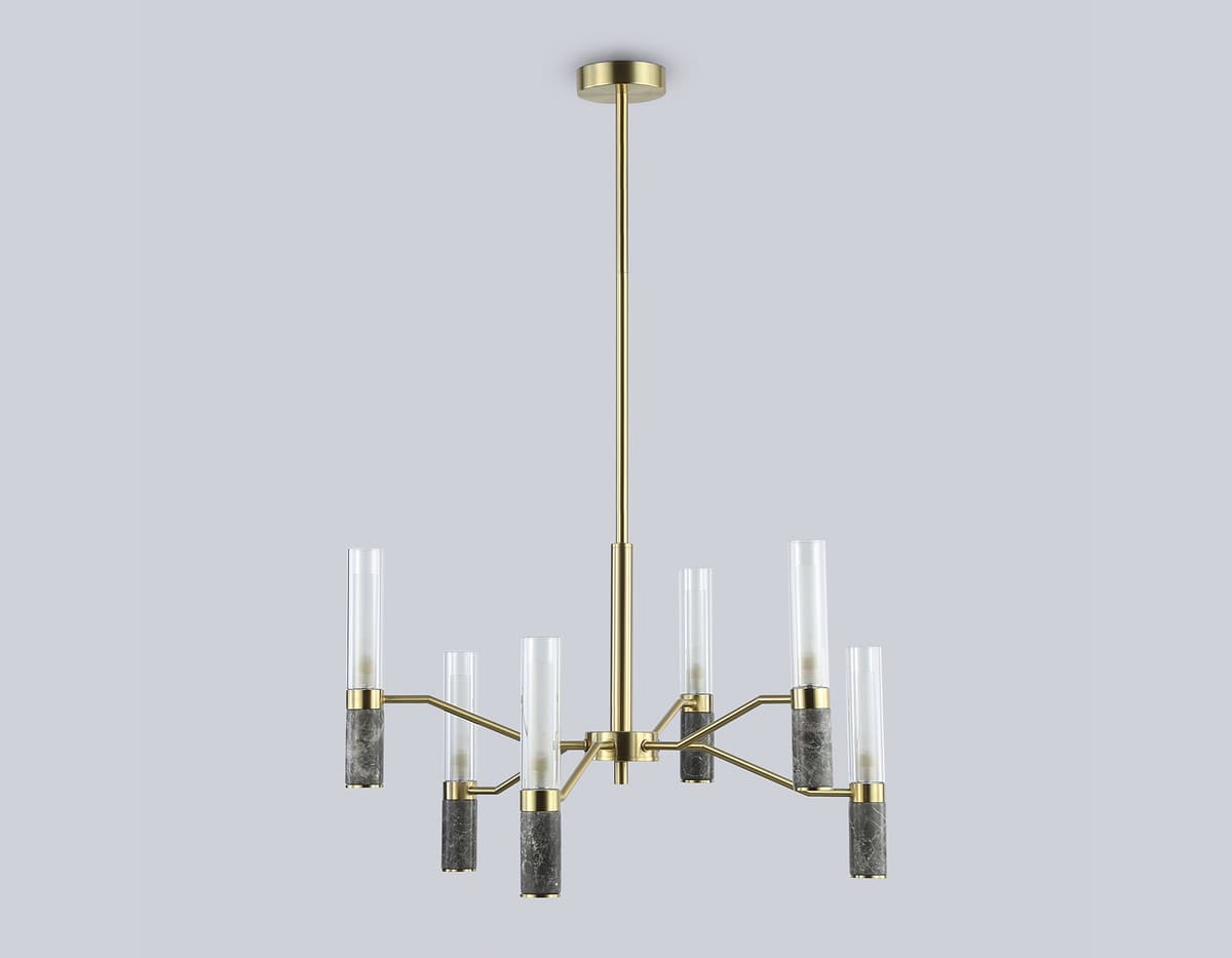 Люстра на штанге с мрамором LH53353/6 GD/CL/WH золото/прозрачный/белый G9*6 max 40W D600*890 Ambrella Light 11