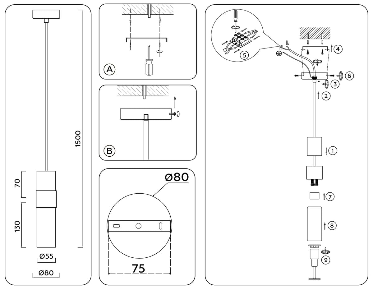 Подвесной светильник LH55111 BS/FR/TI латунь/белый матовый/янтарь E14 max 40W D55*1500 Ambrella Light 13