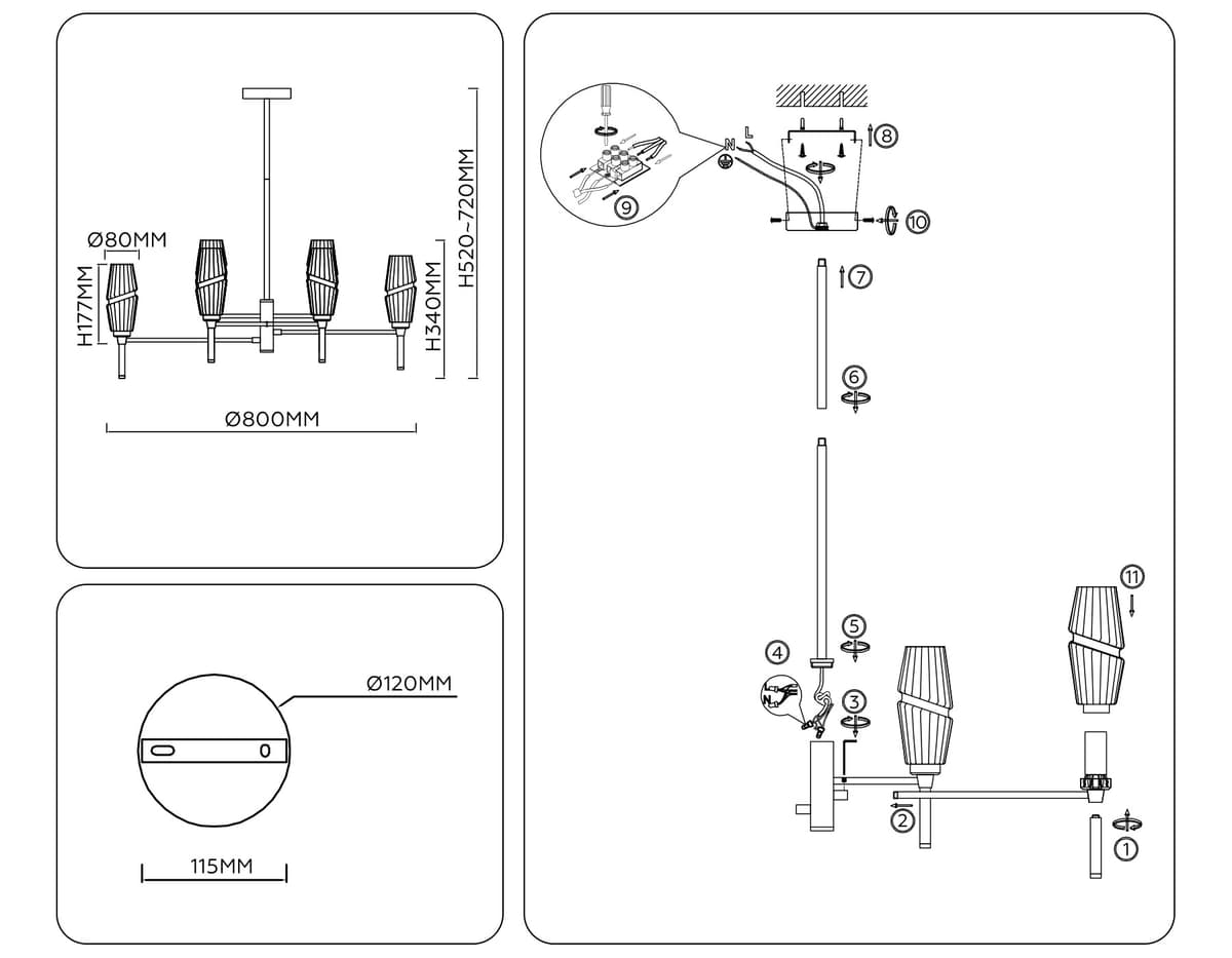 Люстра на штанге LH55202/8 BS/CL латунь/прозрачный E14*8 max 40W D800*520 Ambrella Light 13