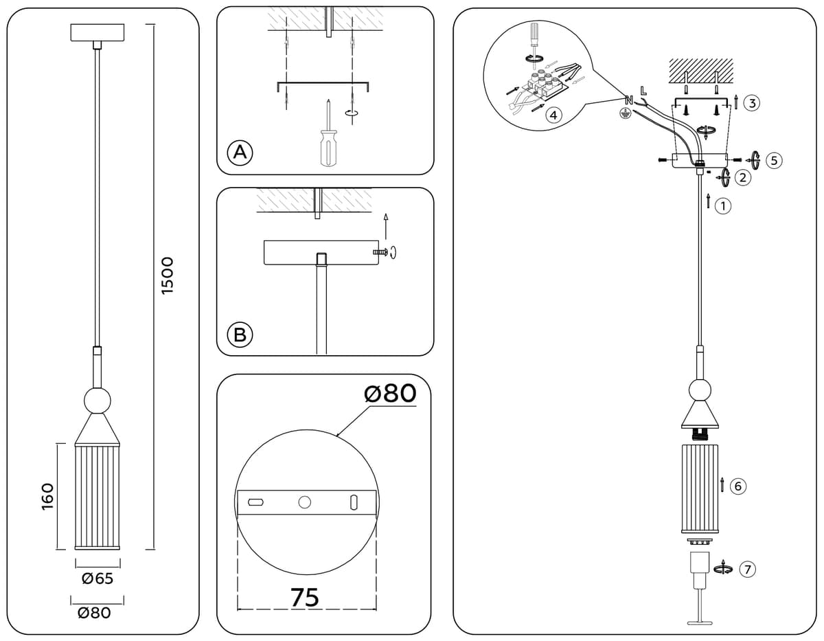 Подвесной светильник LH55251 BK/BS/CL черный/латунь/прозрачный E14 max 40W D65*1500 Ambrella Light 13