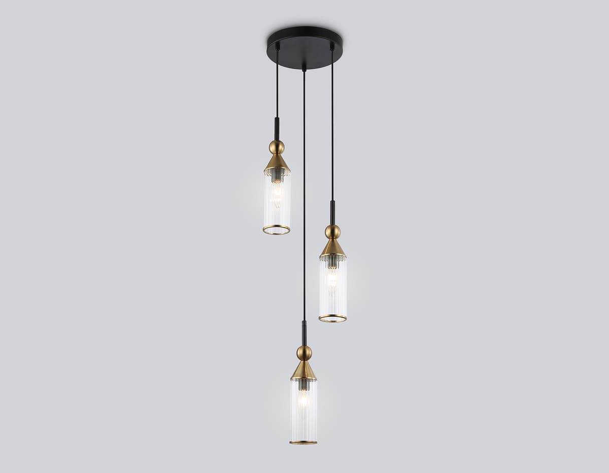 Подвесной светильник LH55252/3 BK/BS/CL черный/латунь/прозрачный E14*3 max 40W D230*1200 Ambrella Light 10