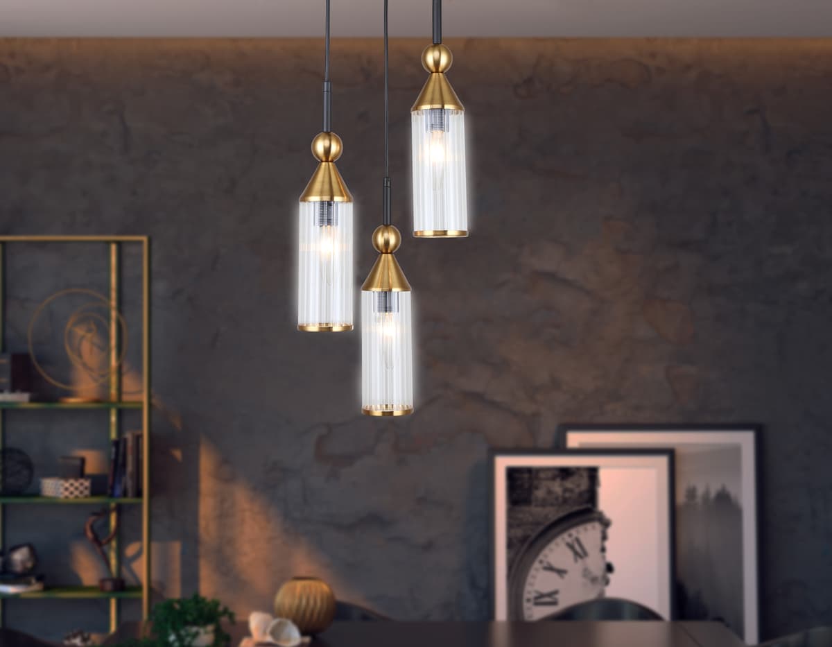 Подвесной светильник LH55252/3 BK/BS/CL черный/латунь/прозрачный E14*3 max 40W D230*1200 Ambrella Light 14
