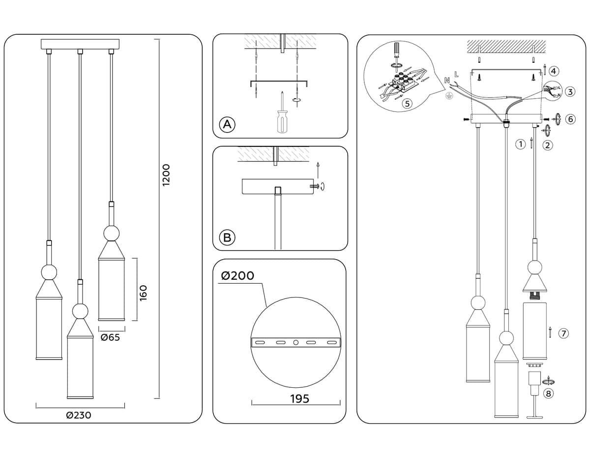 Подвесной светильник LH55272/3 BS/FR латунь/белый матовый E14 max 40W D230*1200 Ambrella Light 15