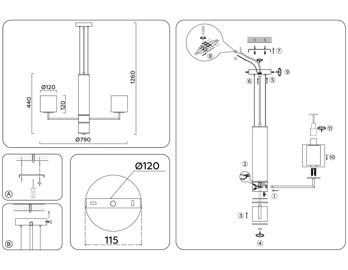 Подвесная люстра LH56013/7 BS/FR латунь/белый матовый E14*7 max 40W D790*1260 Ambrella Light 15