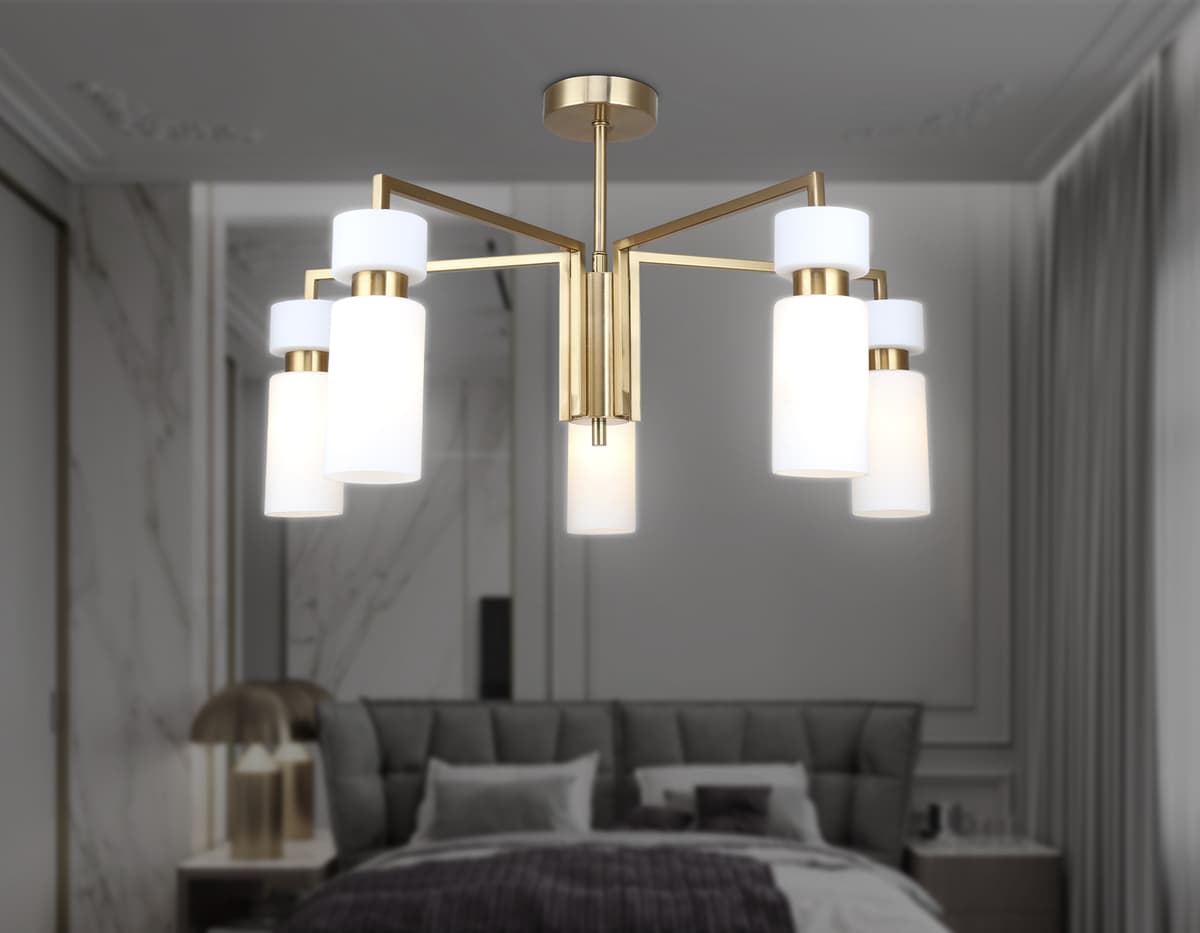 Люстра на штанге LH56124/5 BS/FR латунь/белый матовый E14*5 max 40W D605*350 Ambrella Light 16