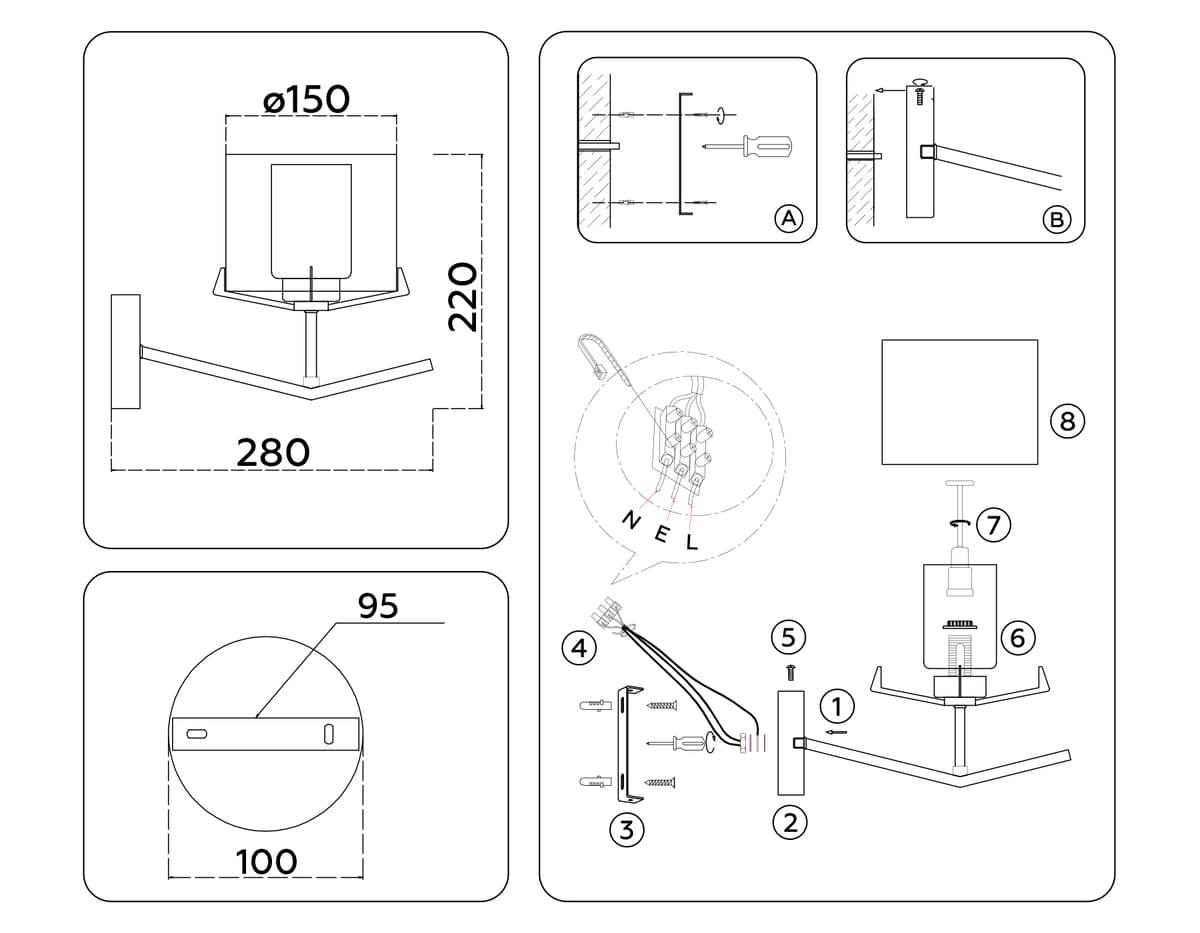 Настенный светильник LH57004 SN/FR никель/белый матовый E14 max 40W 280*150*220 Ambrella Light 14