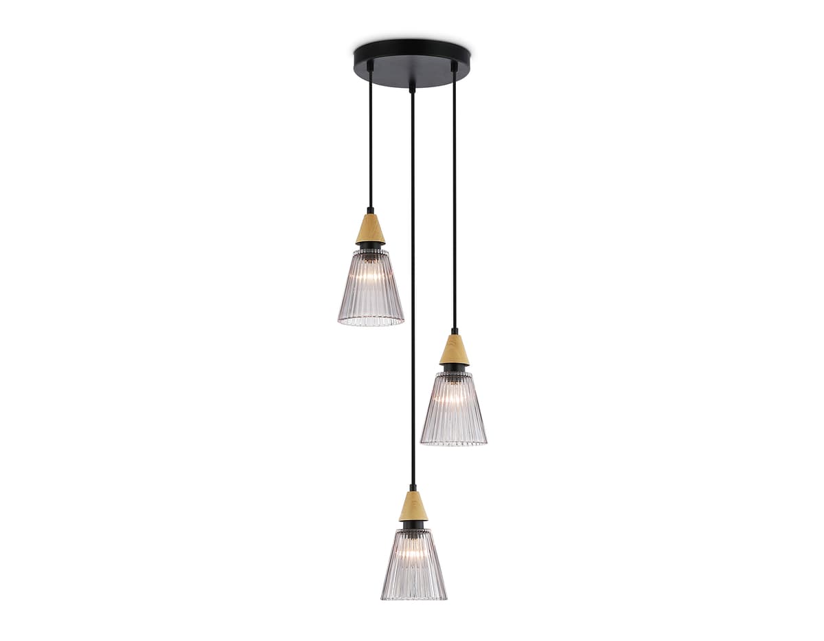 Подвесной светильник LH58112/3 BK/LW/SM черный/светлое дерево/дымчатый E14*3 max 40W D270*1200 Ambrella Light 7