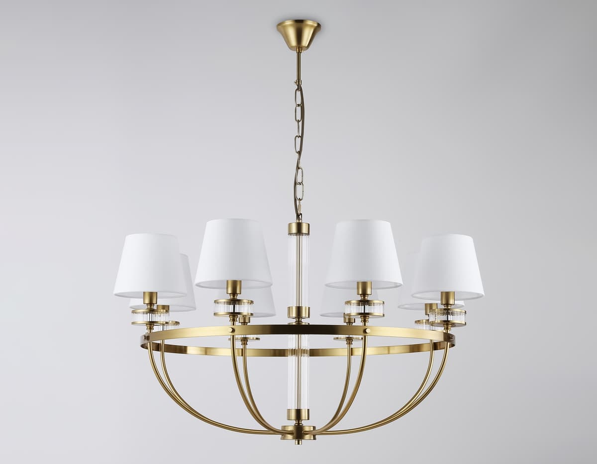 Подвесная люстра с абажурами LH71253/8 BS/WH латунь/белый E14/8 max 40W D870*990 Ambrella Light 12