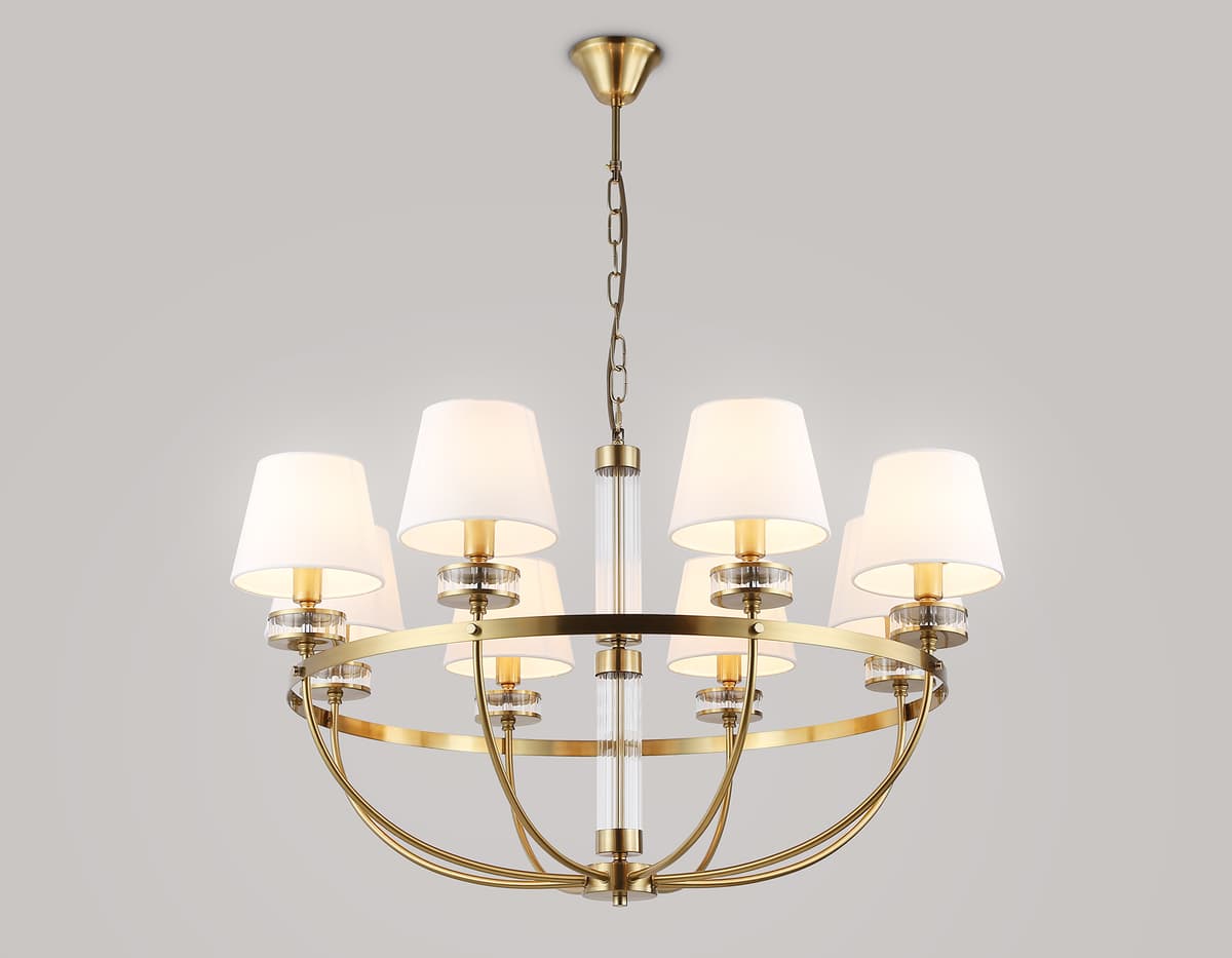 Подвесная люстра с абажурами LH71253/8 BS/WH латунь/белый E14/8 max 40W D870*990 Ambrella Light 13
