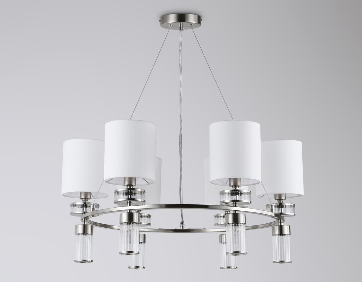 Подвесная люстра с абажурами LH71291/6 SN/WH никель/белый E14/6 max 40W D680*730 Ambrella Light 10