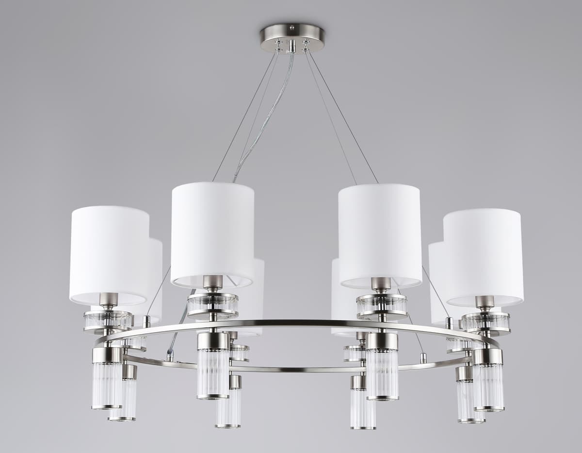 Подвесная люстра с абажурами LH71293/8 SN/WH никель/белый E14/8 max 40W D830*780 Ambrella Light 10
