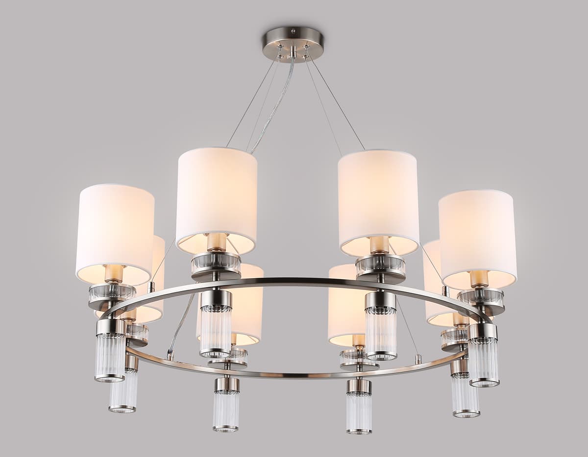 Подвесная люстра с абажурами LH71293/8 SN/WH никель/белый E14/8 max 40W D830*780 Ambrella Light 11
