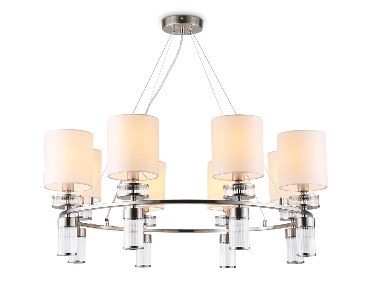 Подвесная люстра с абажурами LH71293/8 SN/WH никель/белый E14/8 max 40W D830*780 Ambrella Light 7