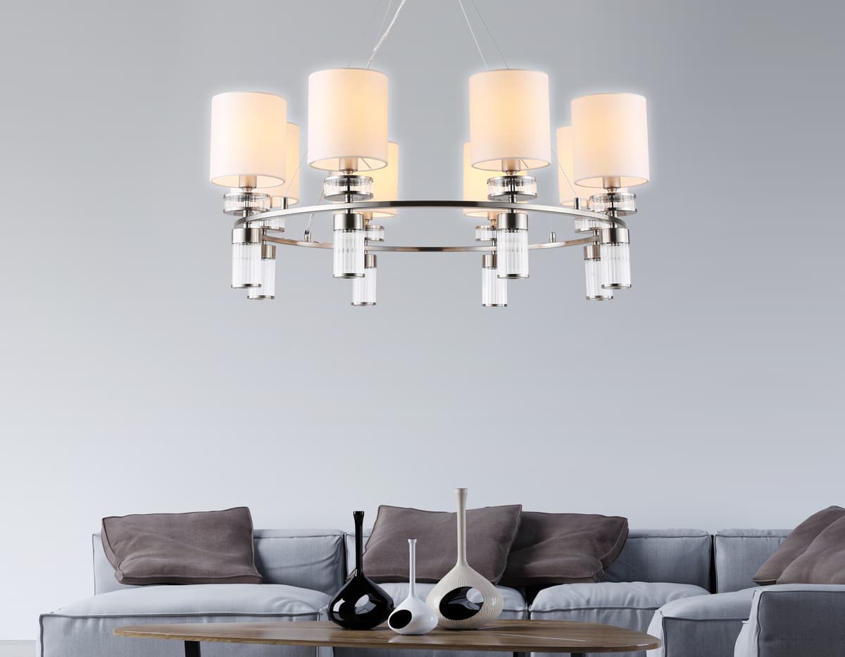 Подвесная люстра с абажурами LH71293/8 SN/WH никель/белый E14/8 max 40W D830*780 Ambrella Light 8
