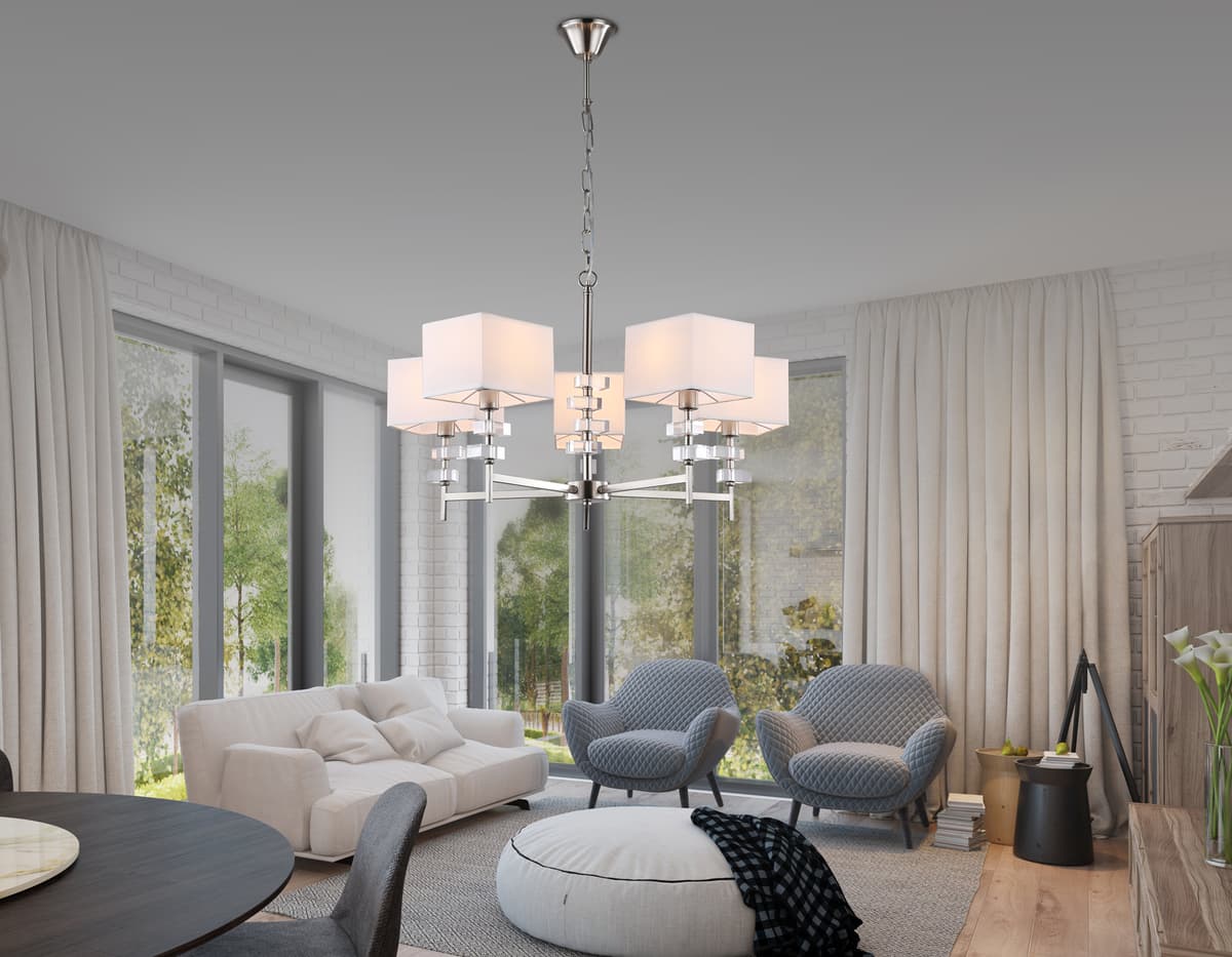 Подвесная люстра с абажурами LH71321/5 SN/WH никель/белый E14/5 max 40W D700*850 Ambrella Light 10