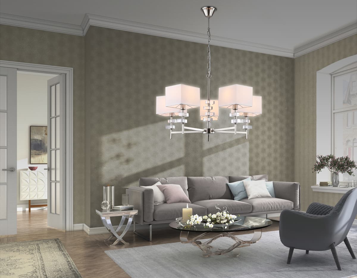 Подвесная люстра с абажурами LH71321/5 SN/WH никель/белый E14/5 max 40W D700*850 Ambrella Light 11