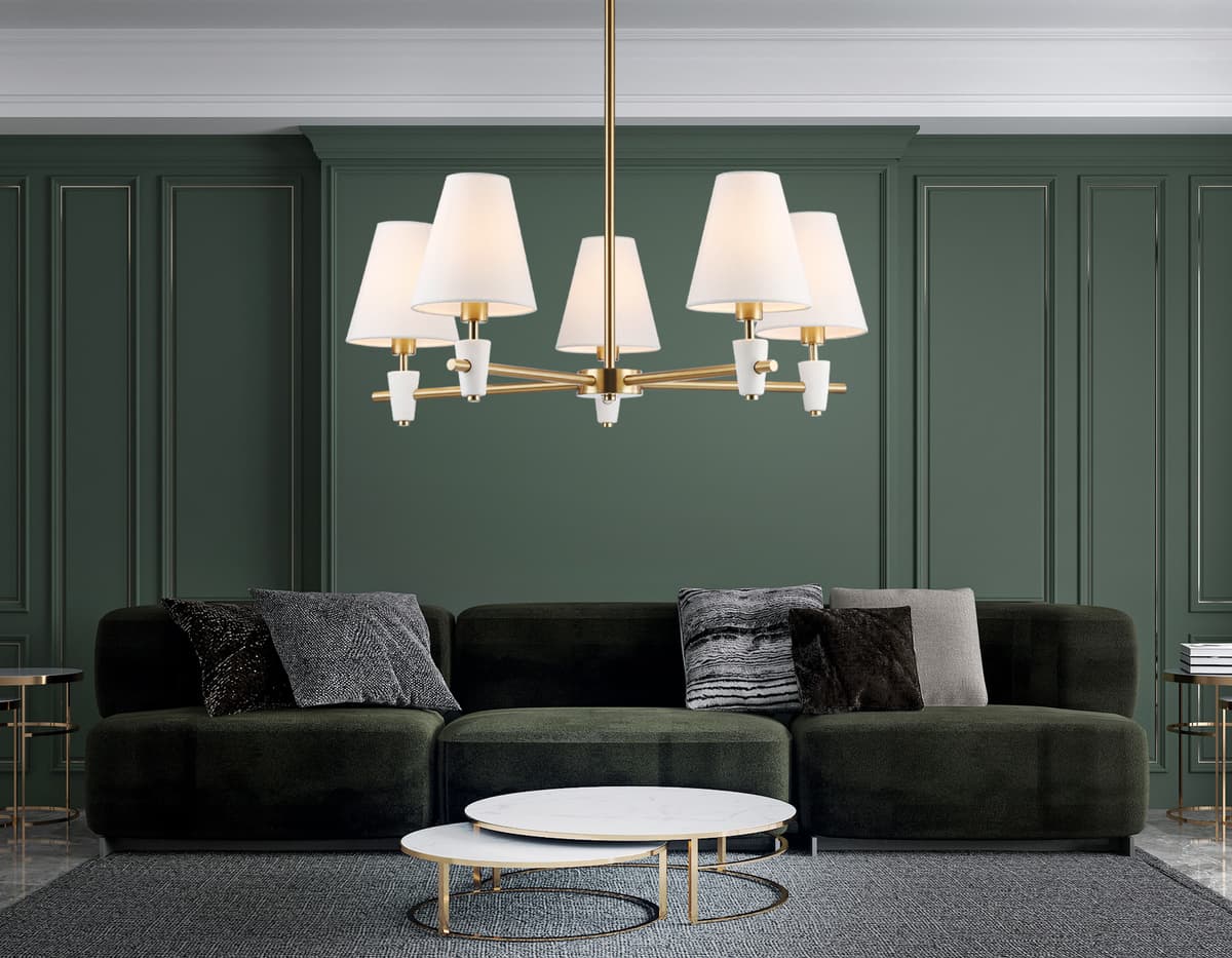 Люстра на штанге LH75044/5 BS/WH латунь/белый E14*5 max 40W D700*580 Ambrella Light 13