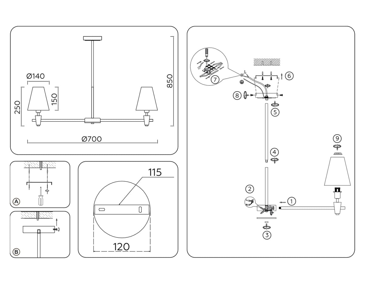 Люстра на штанге LH75044/5 BS/WH латунь/белый E14*5 max 40W D700*580 Ambrella Light 14