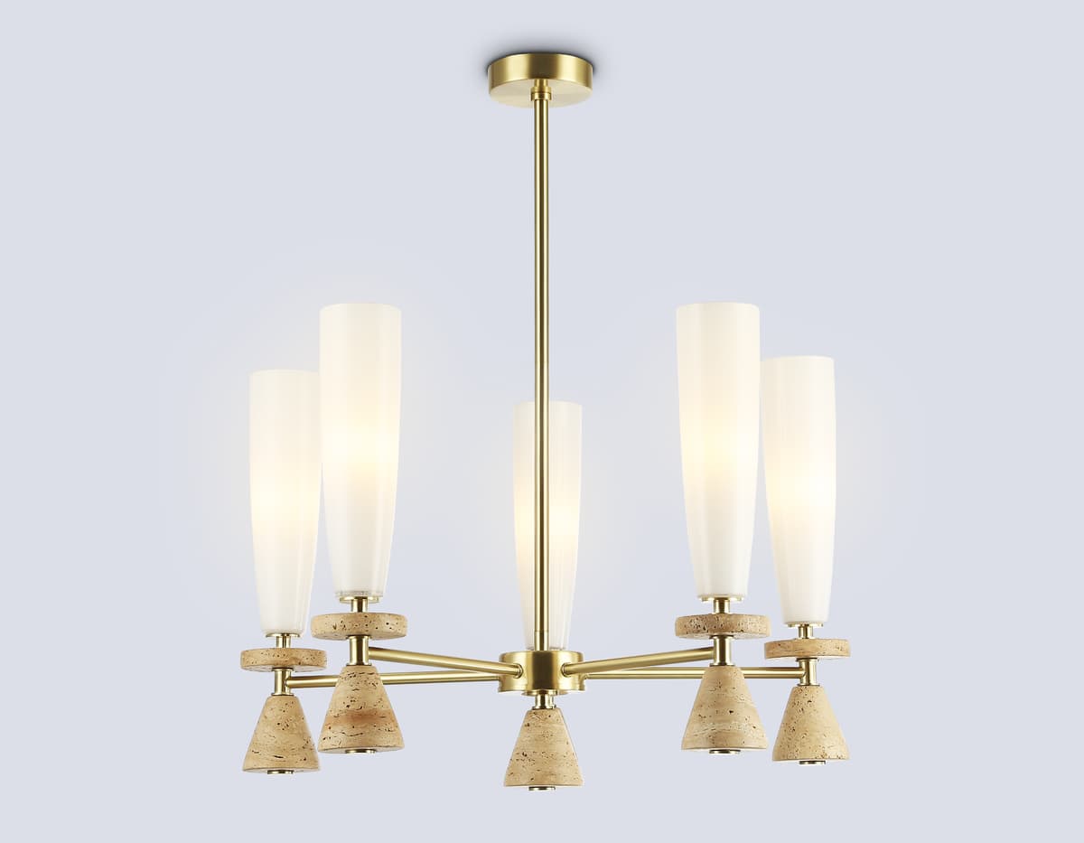 Люстра на штанге с травертином LH75371/5 GD/WH золото/белый G9*5 max 28W D600*675 Ambrella Light 11