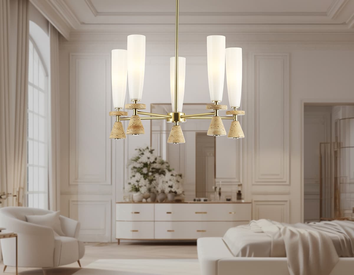 Люстра на штанге с травертином LH75371/5 GD/WH золото/белый G9*5 max 28W D600*675 Ambrella Light 17