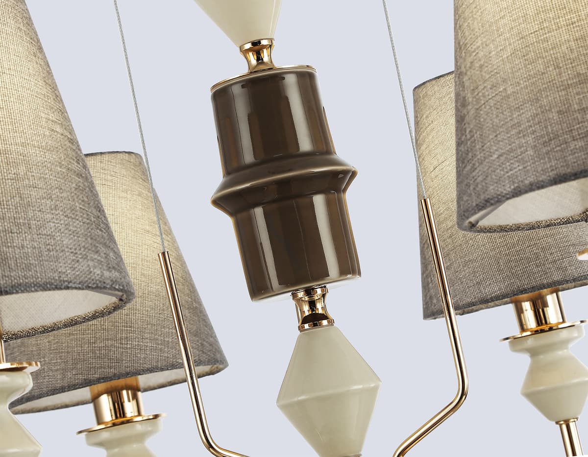 Подвесная люстра с абажурами LH75401/6 GD/GR золото/серый E14*6 max 40W D700*1260 Ambrella Light 16