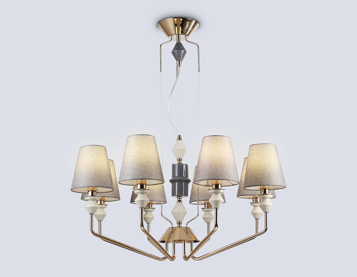 Подвесная люстра с абажурами LH75403/8 GD/GR золото/серый E14*8 max 40W D815*1260 Ambrella Light 12