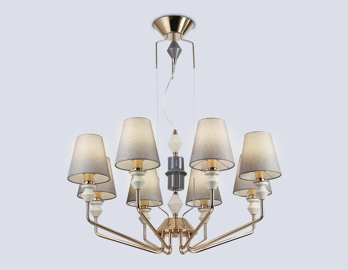 Подвесная люстра с абажурами LH75403/8 GD/GR золото/серый E14*8 max 40W D815*1260 Ambrella Light 14
