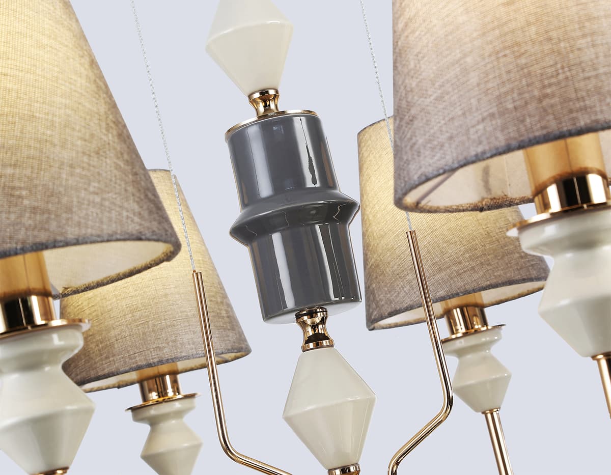 Подвесная люстра с абажурами LH75403/8 GD/GR золото/серый E14*8 max 40W D815*1260 Ambrella Light 17