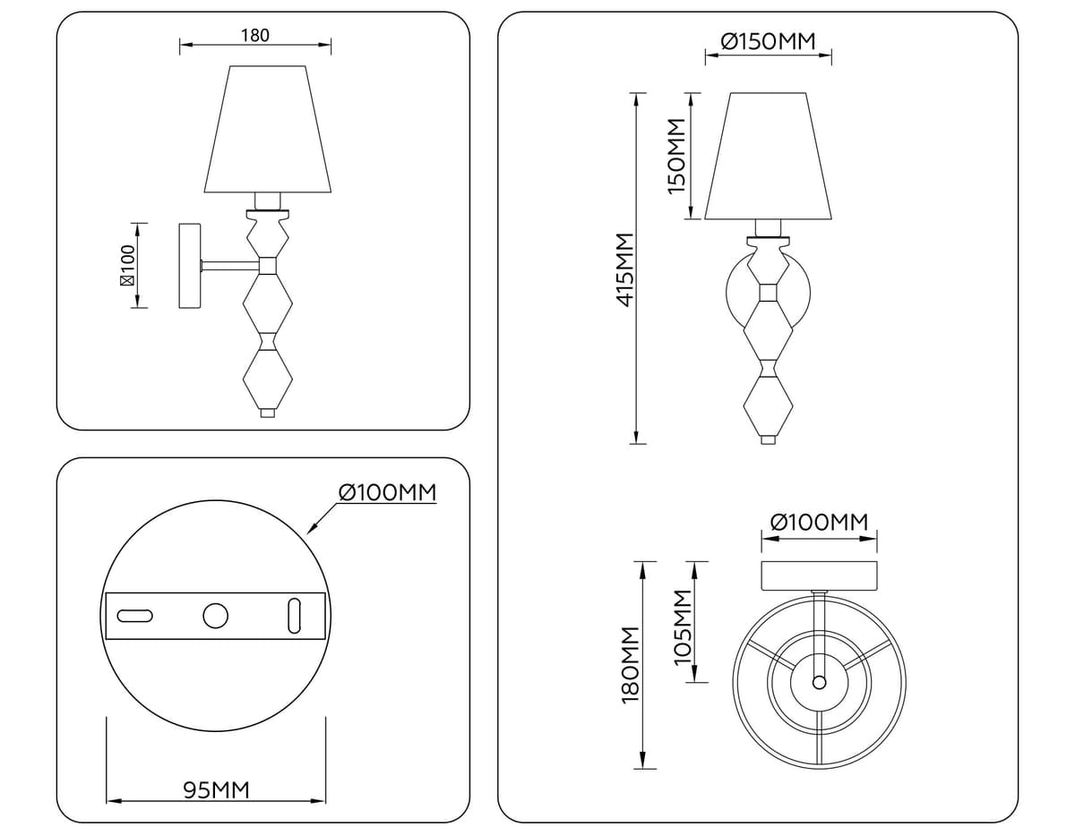 Настенный светильник с абажуром LH75409 GD/GR золото/серый E14 max 40W 150*180*415 Ambrella Light 16