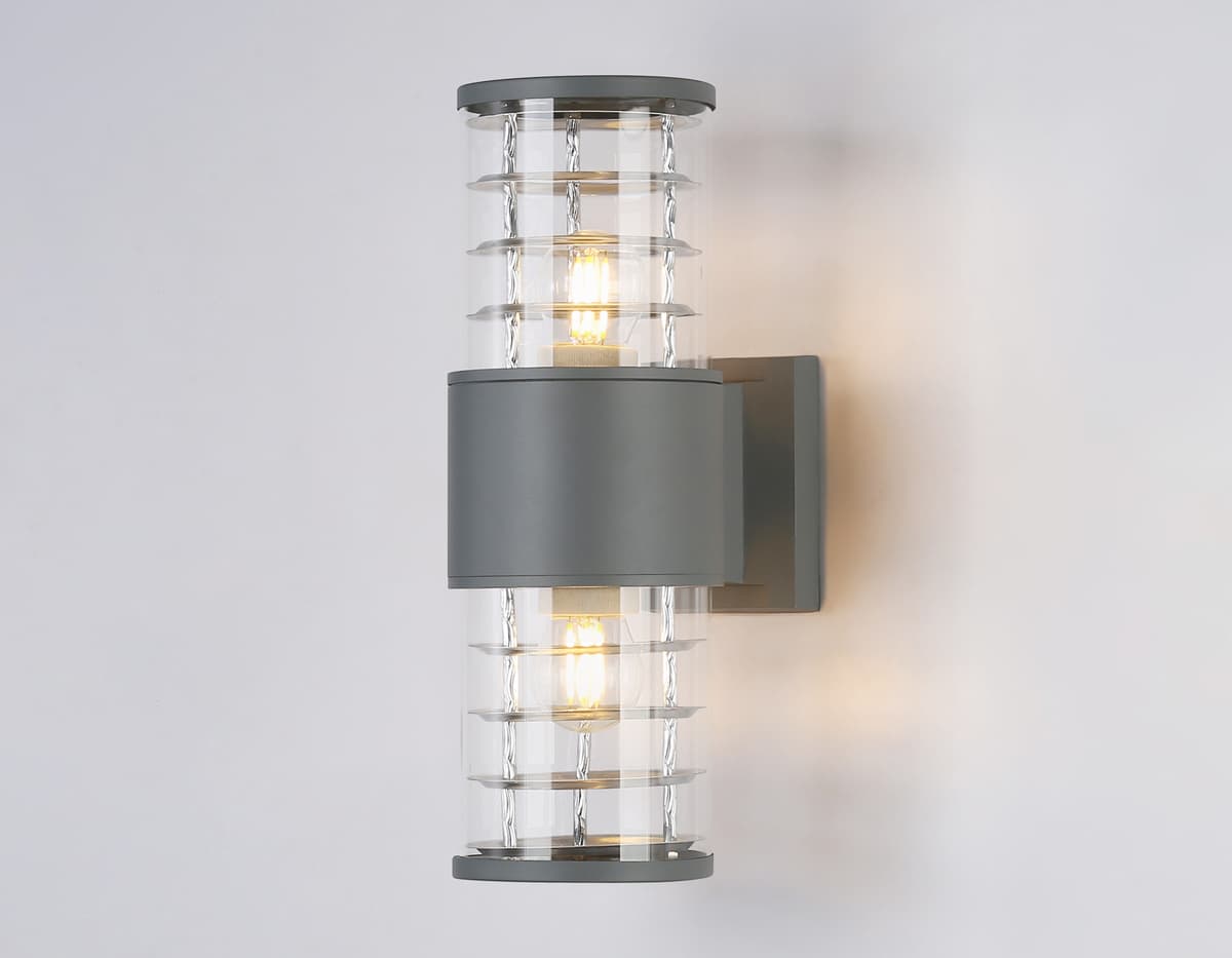Уличный настенный архитектурный светильник ST2523/2 GR/CL серый/прозрачный IP54 E27/2 max 40W 305*110*155 Ambrella Light 7