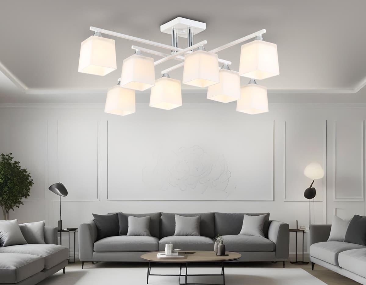 Люстра на штанге со стеклянными плафонами TR303043/8 WH белый E27/8 max 60W 820*820*260 Ambrella Light 13