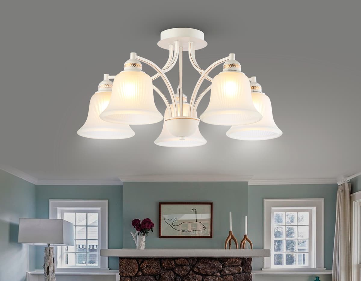 Потолочная люстра TR3050/5 WH/GD/FR белый/золото/белый матовый E27/5 max 40W D630*320 Ambrella Light 9