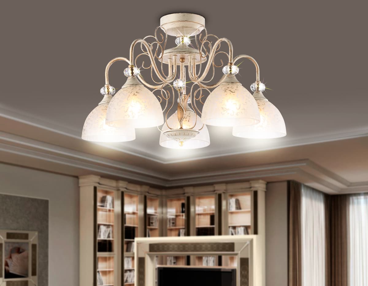 Потолочная люстра TR3057/5 BG/GD/FR бежевый/золото/белый матовый E27/5 max 40W D600*380 Ambrella Light 10