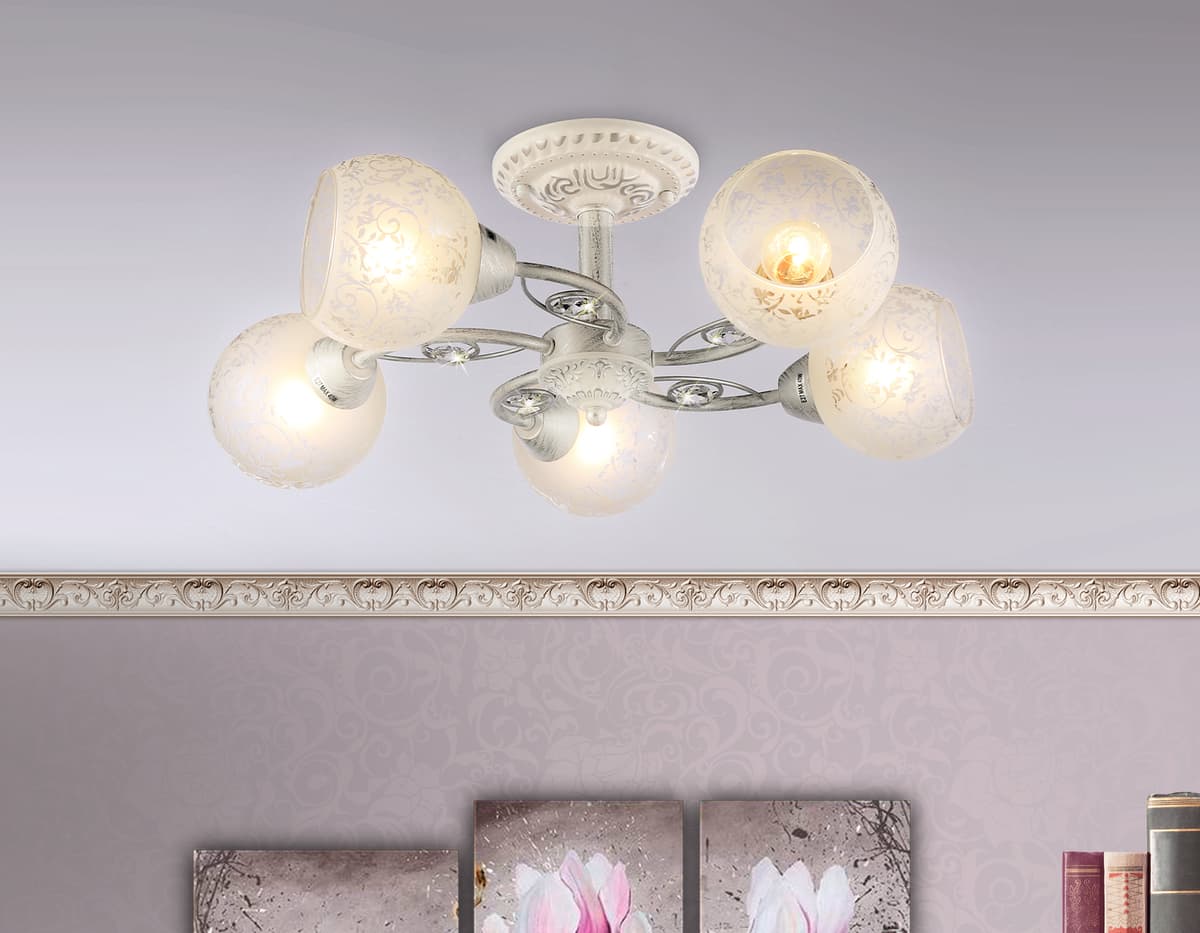 Потолочная люстра TR3062/5 WH/SL/FR белый/серебро/белый матовый E27/5 max 40W D615*245 Ambrella Light 10