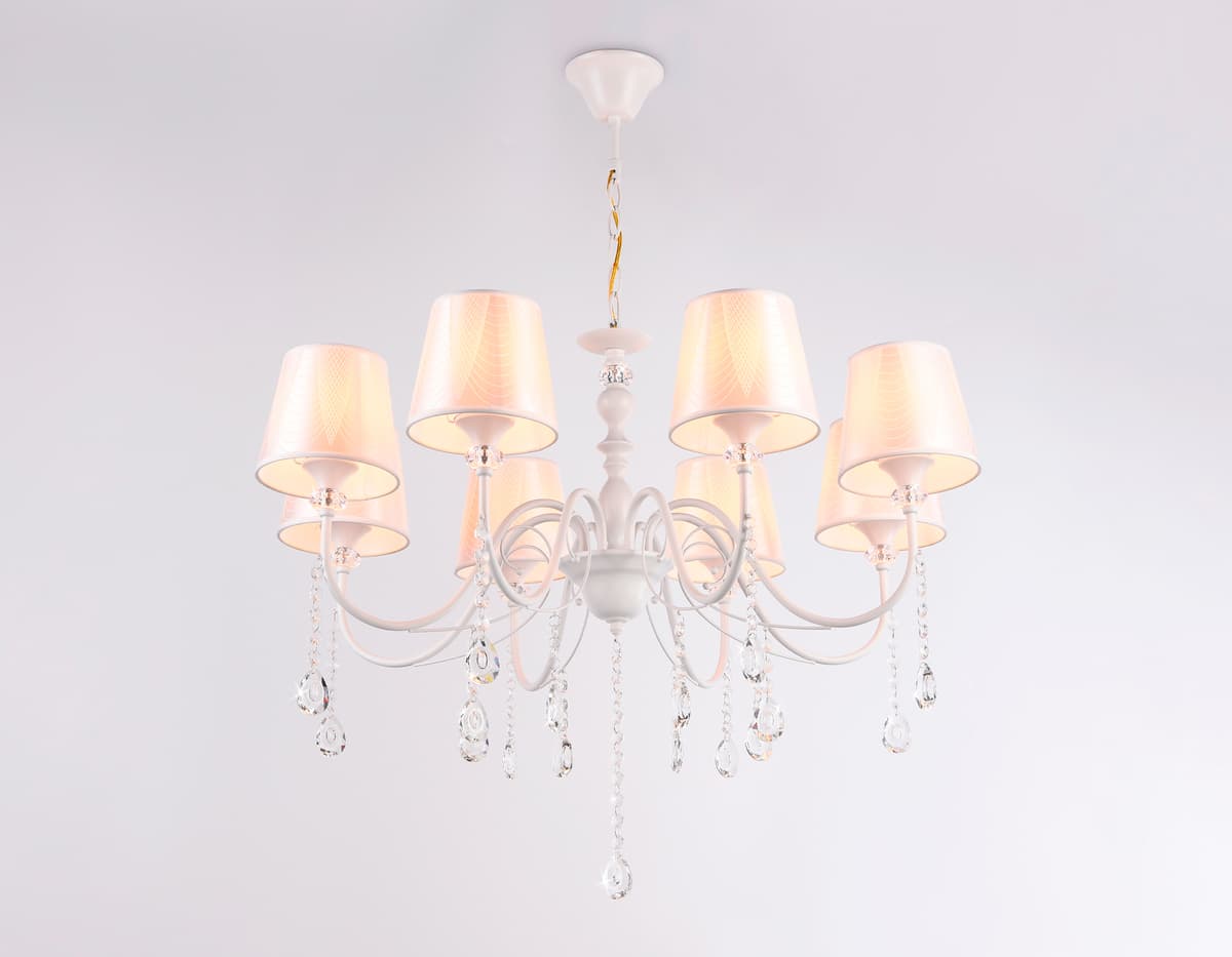 Подвесная люстра с абажуром и хрусталем TR4605/8 WH белый E27/8 max 40W D770*910 Ambrella Light 12