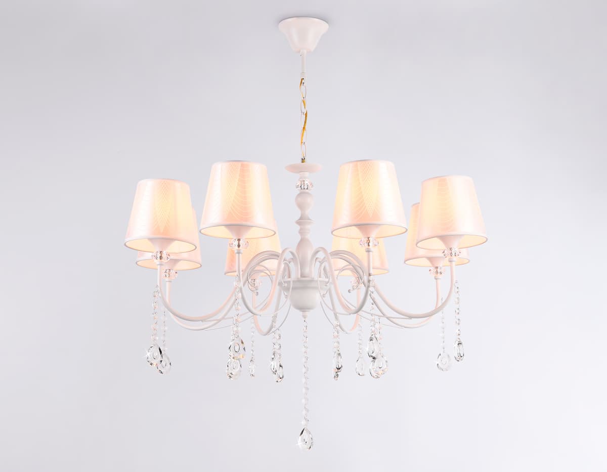 Подвесная люстра с абажуром и хрусталем TR4605/8 WH белый E27/8 max 40W D770*910 Ambrella Light 13