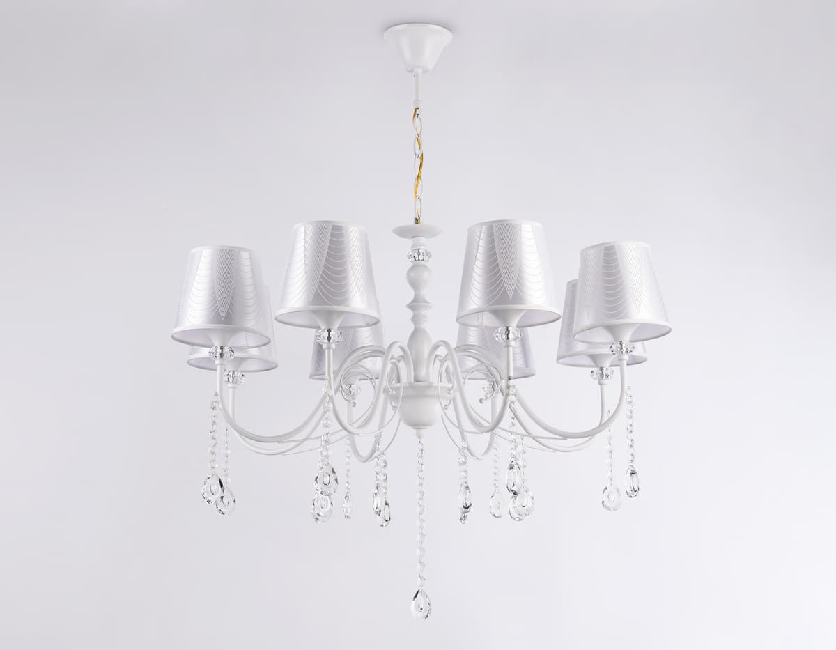 Подвесная люстра с абажуром и хрусталем TR4605/8 WH белый E27/8 max 40W D770*910 Ambrella Light 14