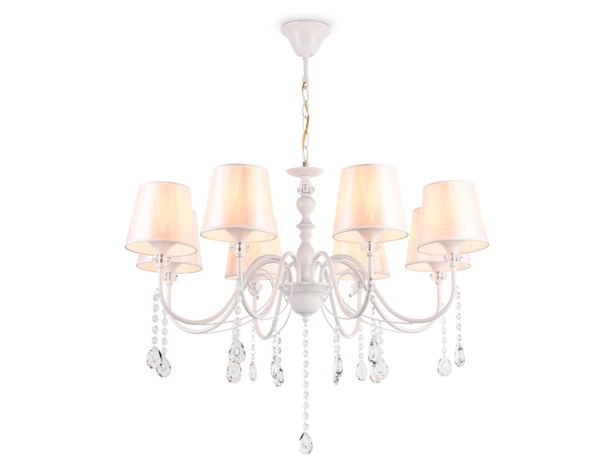 Подвесная люстра с абажуром и хрусталем TR4605/8 WH белый E27/8 max 40W D770*910 Ambrella Light 8