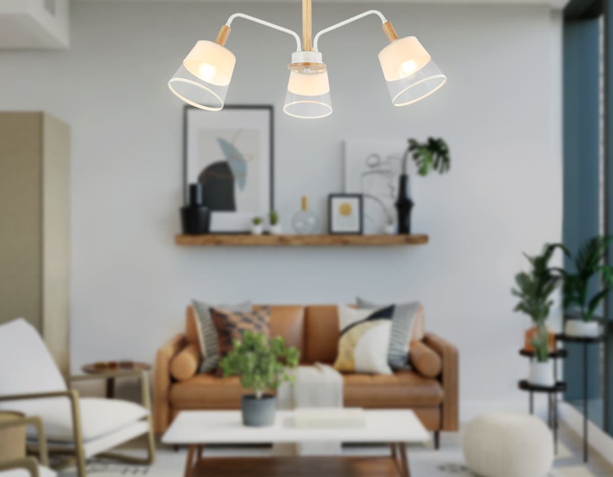 Подвесной светильник со сменной лампой TR4737/3 WH/LW белый/светлое дерево E27/3 max 40W D760*350 Ambrella Light 16