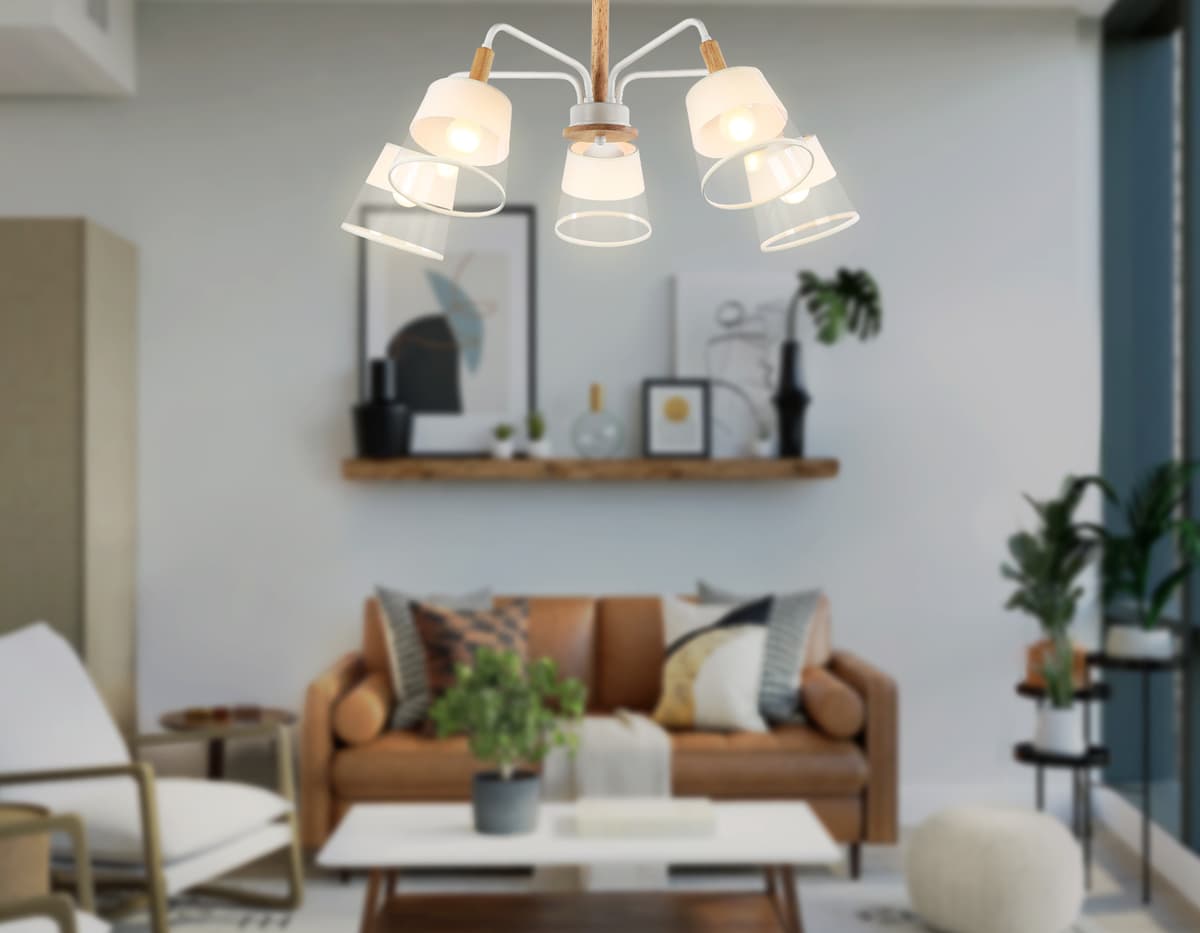 Подвесной светильник со сменной лампой TR4738/5 WH/LW белый/светлое дерево E27/5 max 40W D760*350 Ambrella Light 12