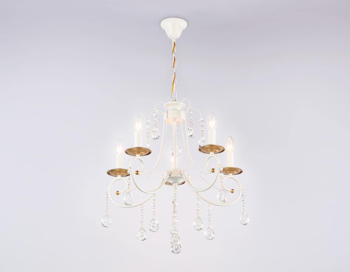Подвесная люстра с хрусталем TR4916/5 WH/GD белый/золото E14/5 max 40W D550*860 Ambrella Light 13
