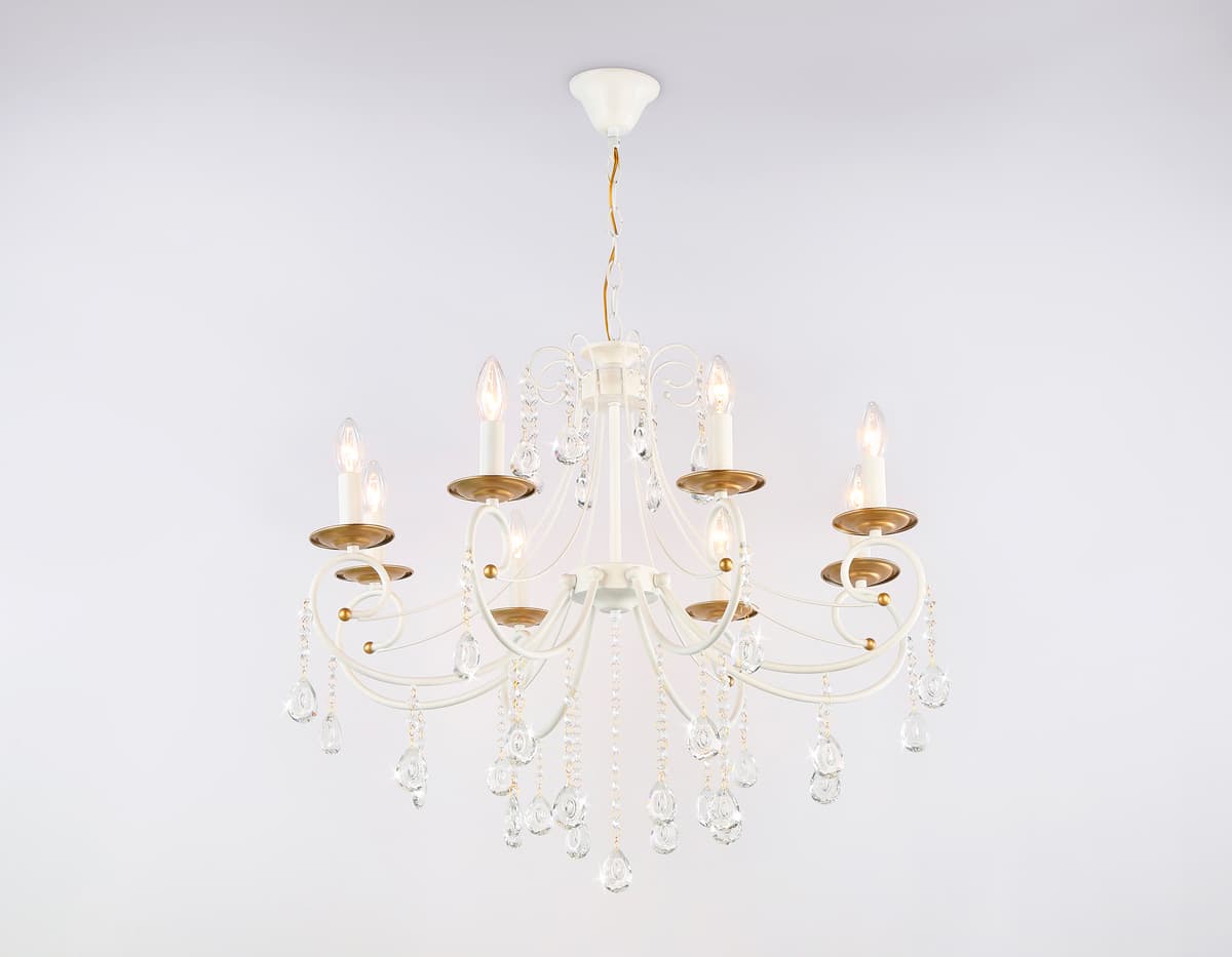 Подвесная люстра с хрусталем TR4917/8 WH/GD белый/золото E14/8 max 40W D740*930 Ambrella Light 12