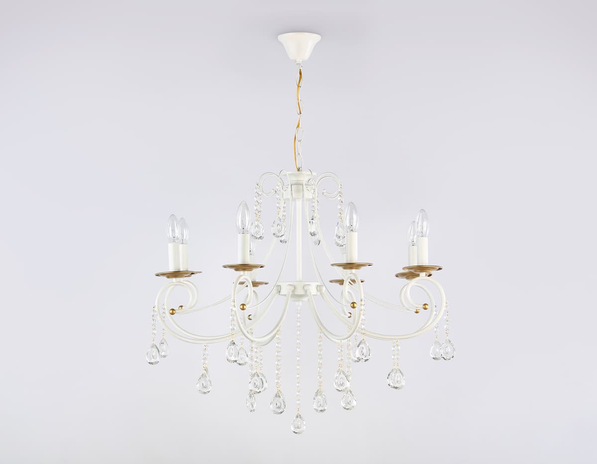Подвесная люстра с хрусталем TR4917/8 WH/GD белый/золото E14/8 max 40W D740*930 Ambrella Light 13