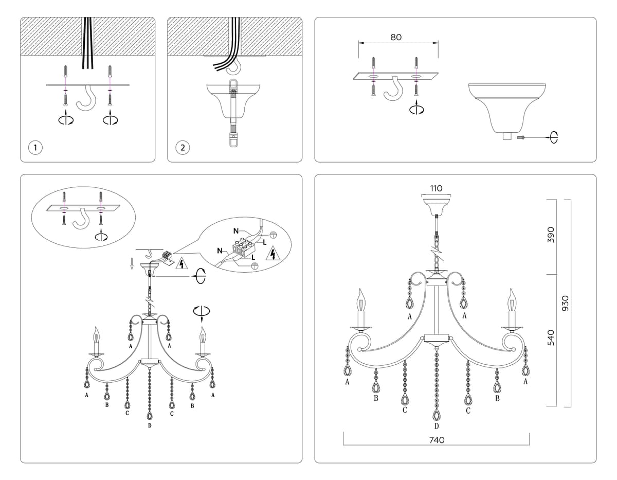 Подвесная люстра с хрусталем TR4917/8 WH/GD белый/золото E14/8 max 40W D740*930 Ambrella Light 14