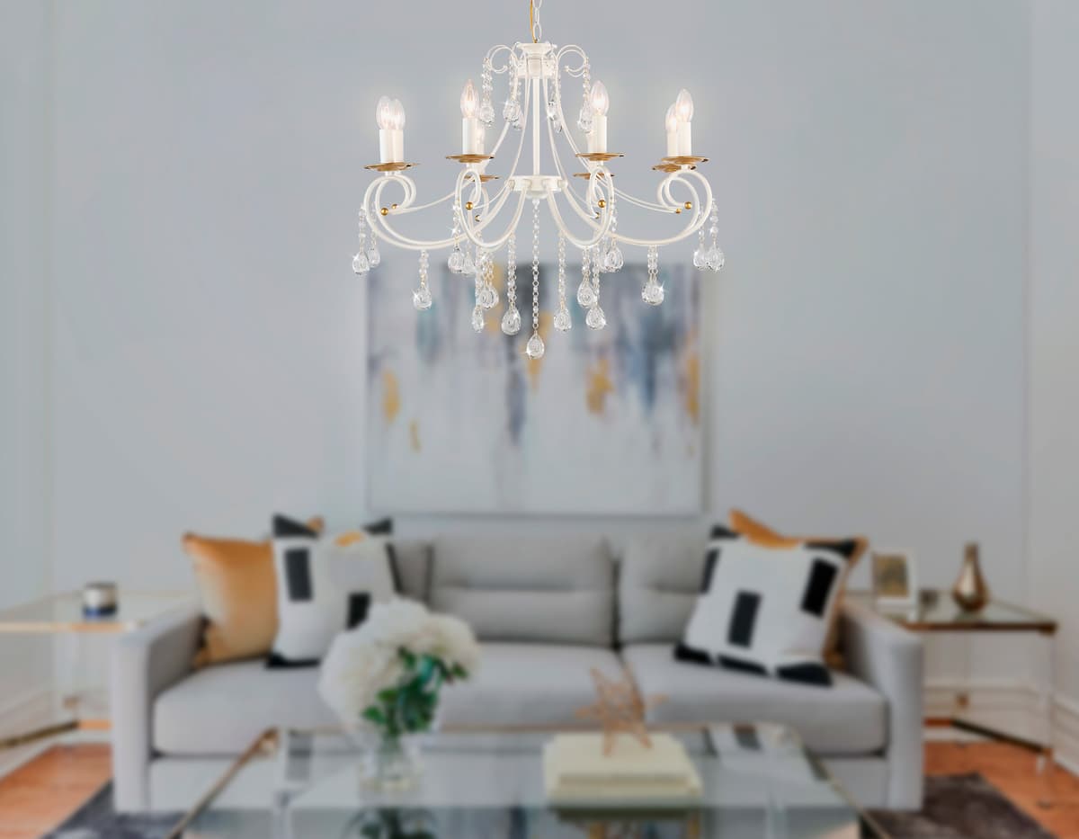 Подвесная люстра с хрусталем TR4917/8 WH/GD белый/золото E14/8 max 40W D740*930 Ambrella Light 15