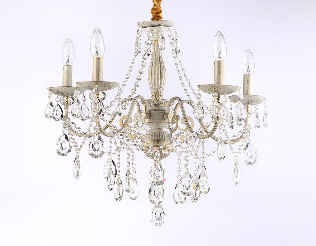 Классическая подвесная люстра с хрусталем TR4944/5 WH/GD/CL белый/золото/прозрачный E14/5 max 40W D605*565 Ambrella Light 11
