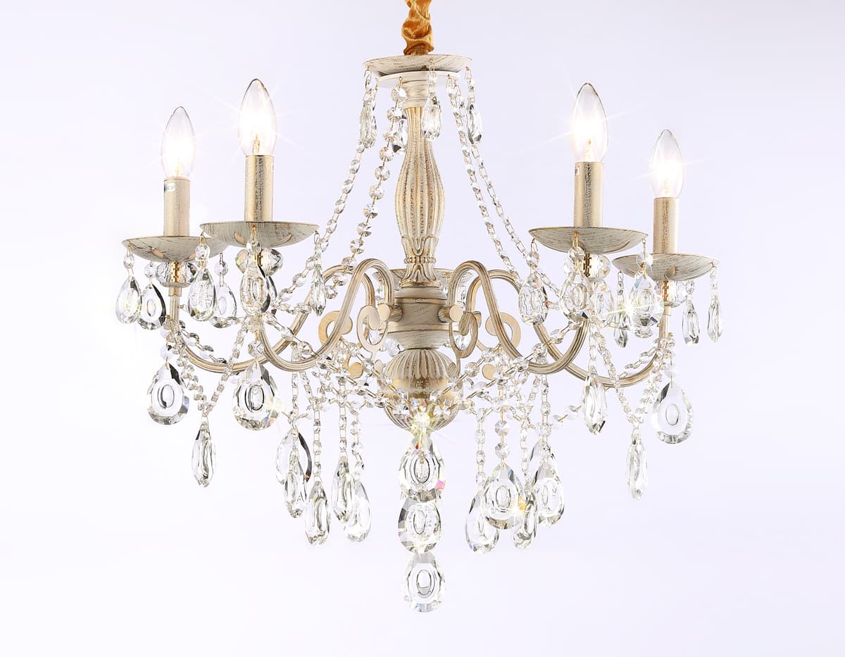 Классическая подвесная люстра с хрусталем TR4944/5 WH/GD/CL белый/золото/прозрачный E14/5 max 40W D605*565 Ambrella Light 7