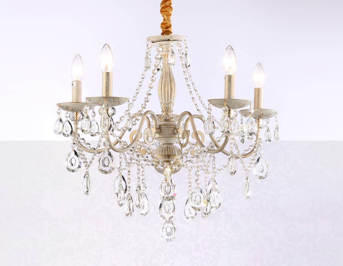 Классическая подвесная люстра с хрусталем TR4944/5 WH/GD/CL белый/золото/прозрачный E14/5 max 40W D605*565 Ambrella Light 9