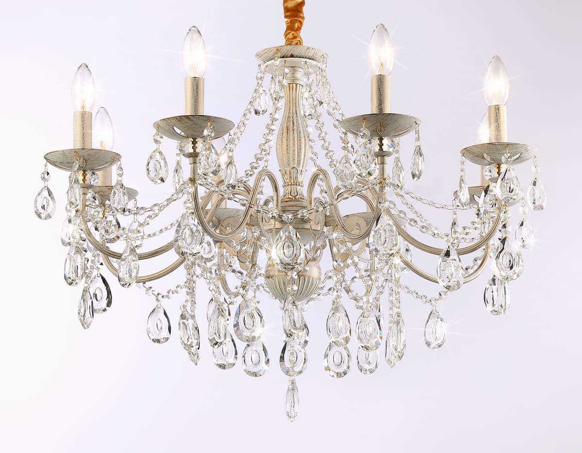Классическая подвесная люстра с хрусталем TR4945/8 WH/GD/CL белый/золото/прозрачный E14/8 max 40W D715*555 Ambrella Light 10
