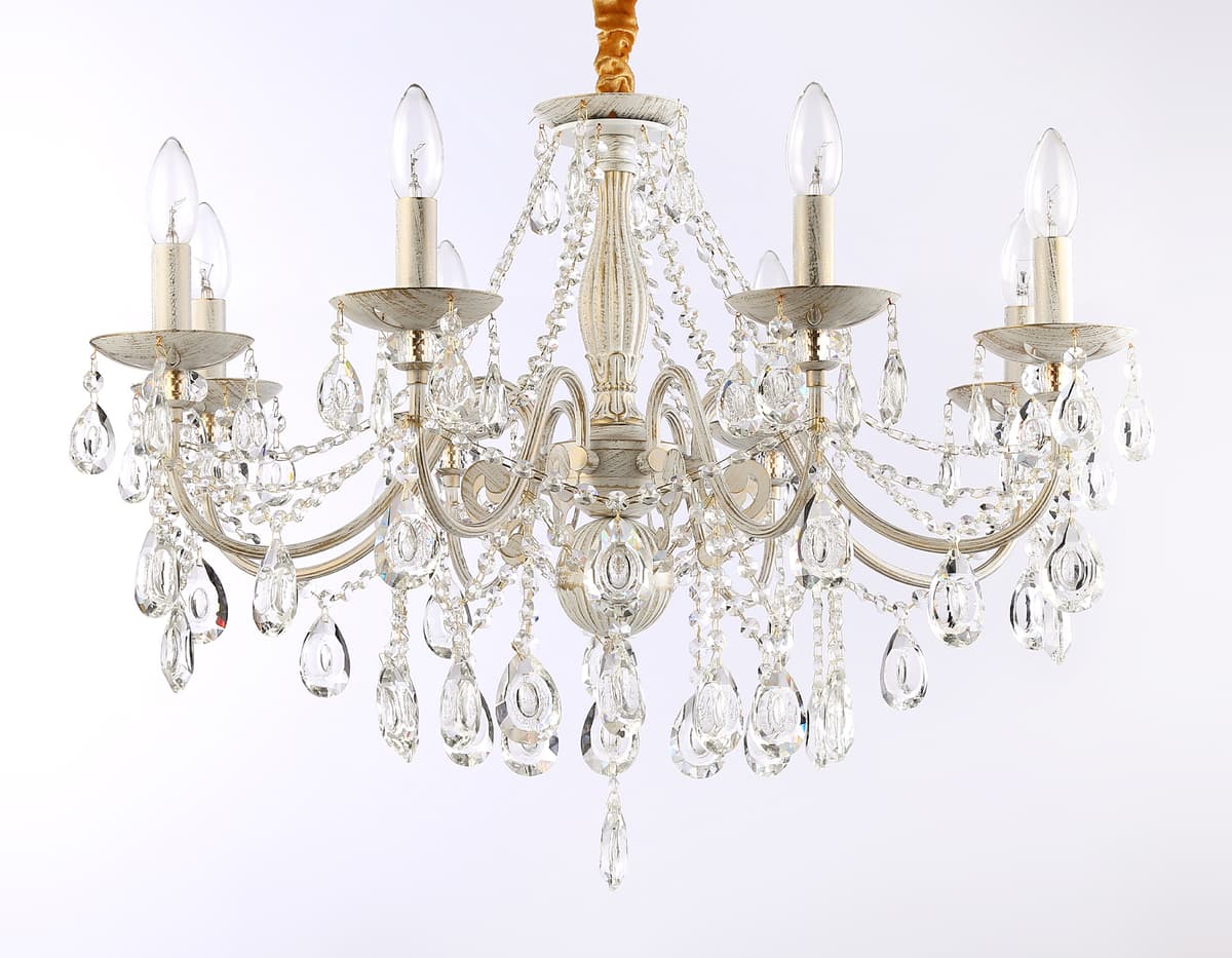 Классическая подвесная люстра с хрусталем TR4945/8 WH/GD/CL белый/золото/прозрачный E14/8 max 40W D715*555 Ambrella Light 11